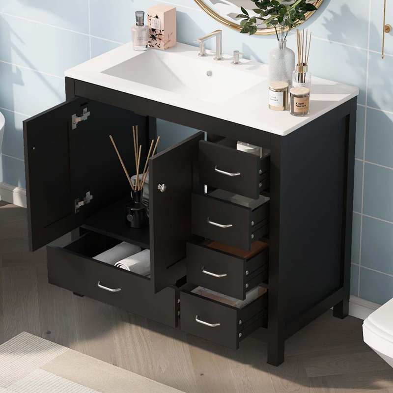 Meuble-lavabo 36 po avec lavabo en céramique, Noir