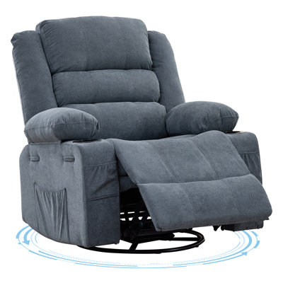 Fauteuil inclinable à bascule pivotant à 360 ° avec porte-gobelets Qeetex, fauteuil rembourré large, lin