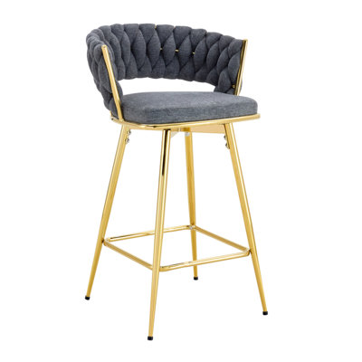 Fauteuil pivotant quatre pièces en coton et en lin, avec assise en métal doux, pieds en métal doré, antirouille et résistant à l'usure, convient aux tables hautes dans les restaurants / bars