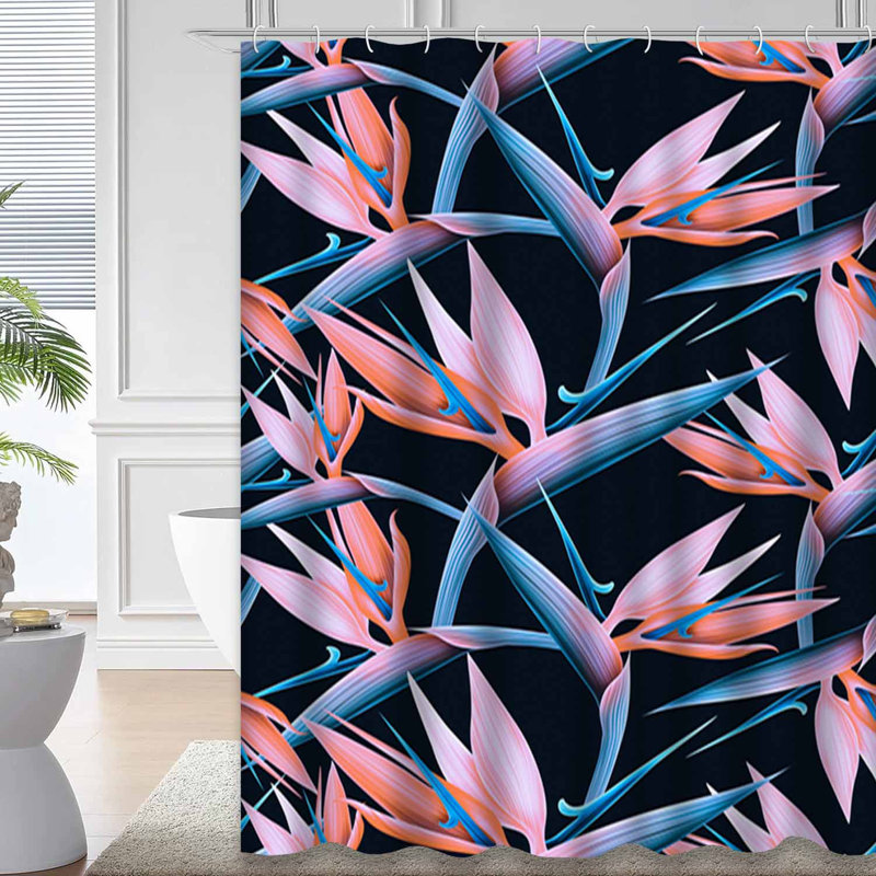 Printemps, oiseau contemporain, paradis, fleurs, floral, abstrait tropical avec 12 crochets, L 72 po x l 84 po