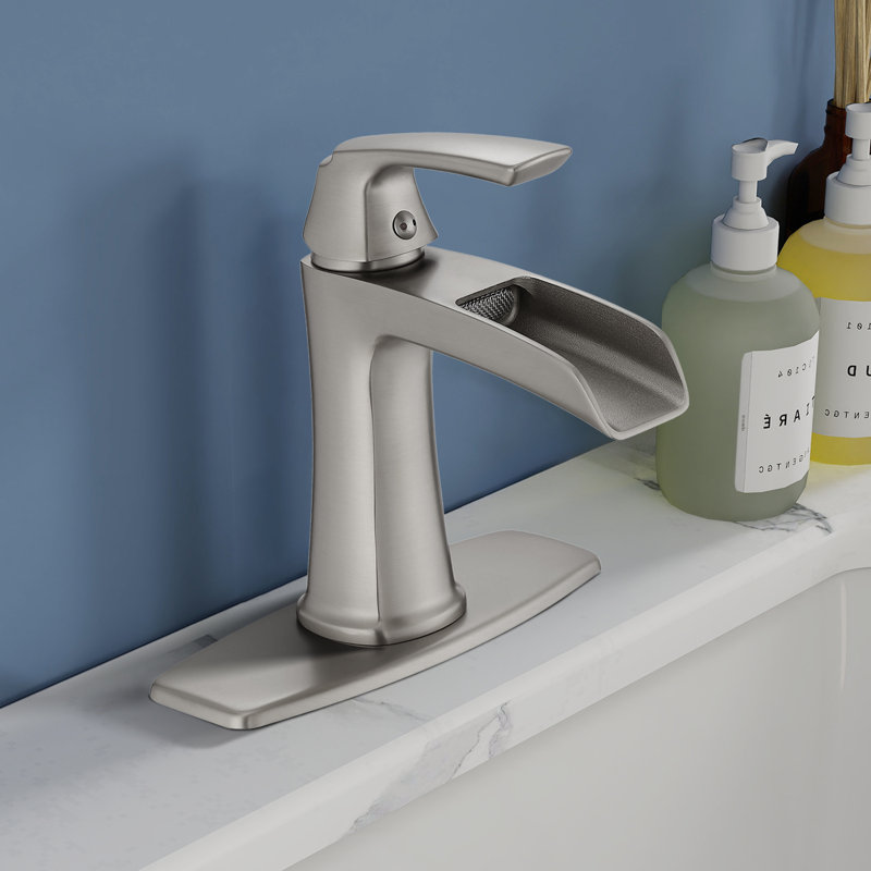 Robinet de lavabo de salle de bain à un trou à poignée simple avec bonde escamotable Topcraft, Nickel brossé