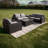 Ensemble de canapé modulaire 5 pièces Courtyard St. Lucia en chêne argenté avec 1 causeuse modulaire gauche et 1 causeuse droite, 1 table de bout d'angle, 1 table basse et 1 fauteuil club