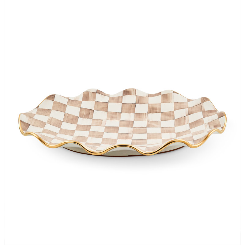 Mocha Check Ceramic Serving Platter, 2" H x 22" W x 16" D