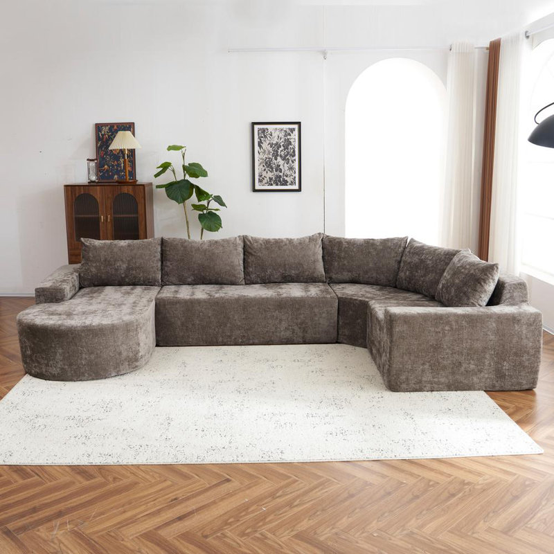 141.7" Oversized Modular Sectional Sofa, Brown Chenille