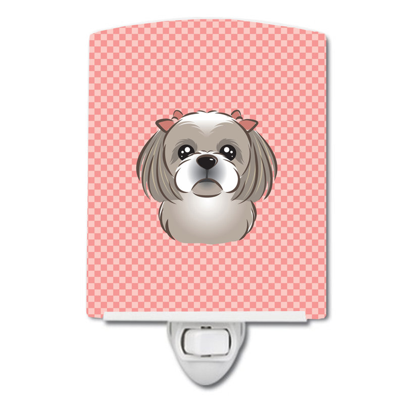 Éclairage de nuit en céramique damier de braque teckel, Rose, Shih Tzu gris et argenté