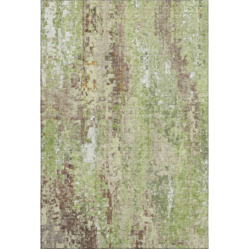 Premium Machine Washable Mayfield AMF2254 Abstract Rug, 3' x 5', Green