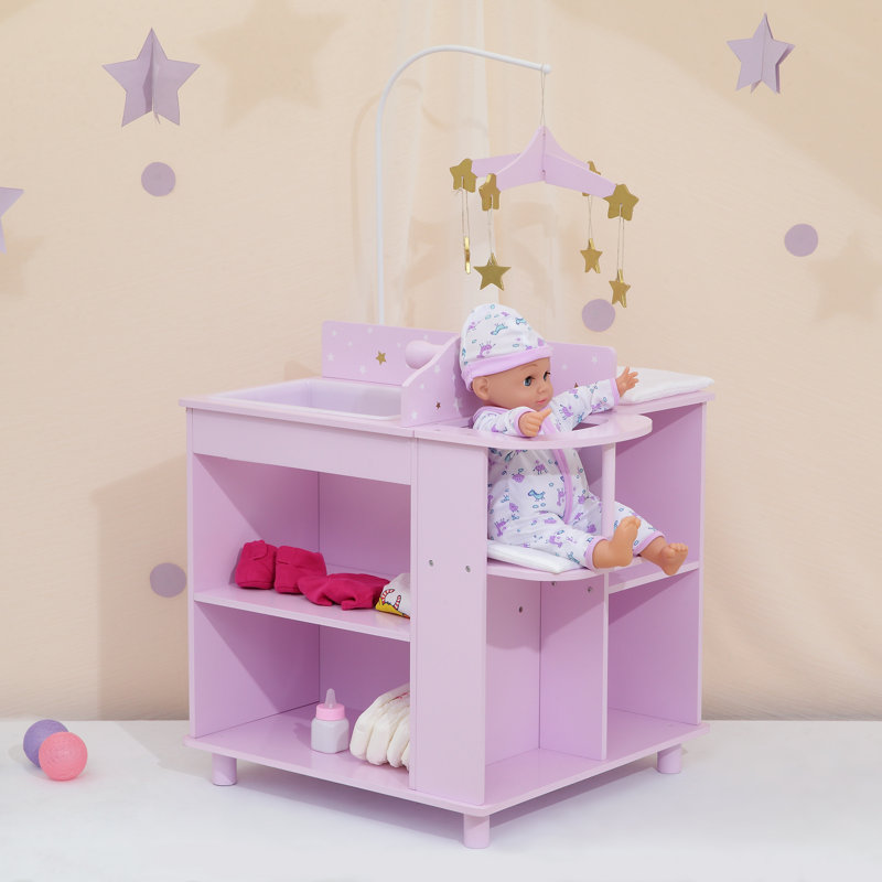 Teamson Kids Twinkle Stars Princess 4-in-1 Baby Doll Changing Station, Purple