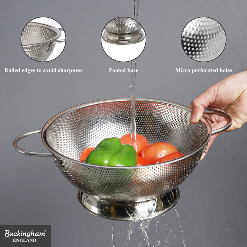 Buckingham Deep Colander Strainer Stainless Steel Micro-Perforated, 19.5 cm 