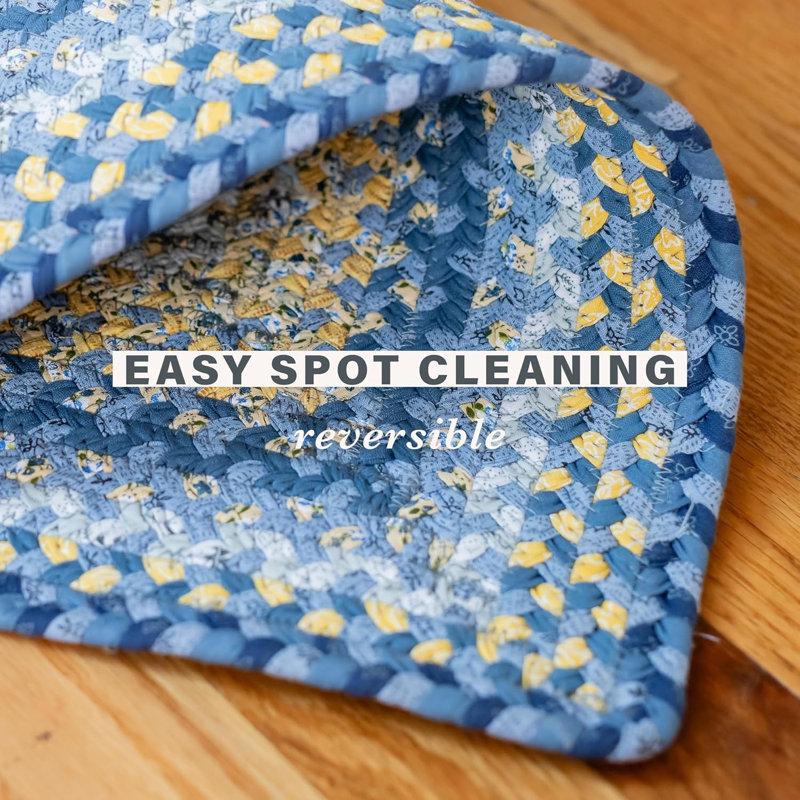Privett Braided Cotton Rug for Coastal Decor Rug, Rectangle 1'8" x 2'6", Blue/Yellow 