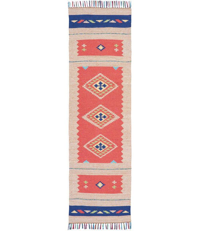 Tapis rouge fait à la main Farrah, Tapis de couloir 2 pi 3 po x 7 pi 6 po