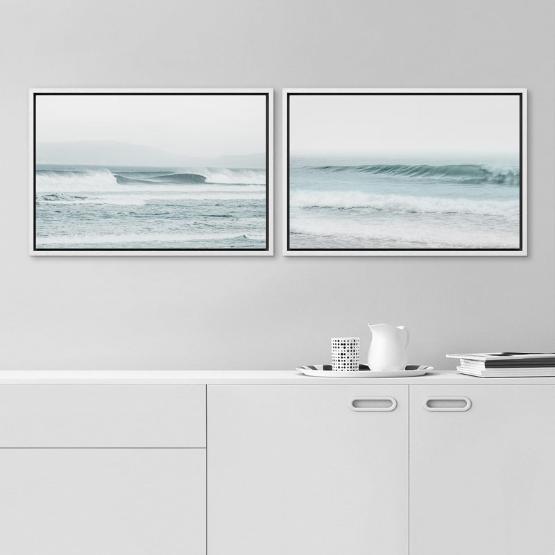 Framed Coastal Ocean Waves Triptych Canvas Print Set