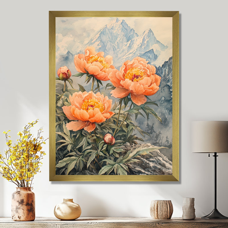 Goten - Floral Canvas Wall Art, H 44 po x l 34 po, Reproduction encadrée d'une seule photo, Doré