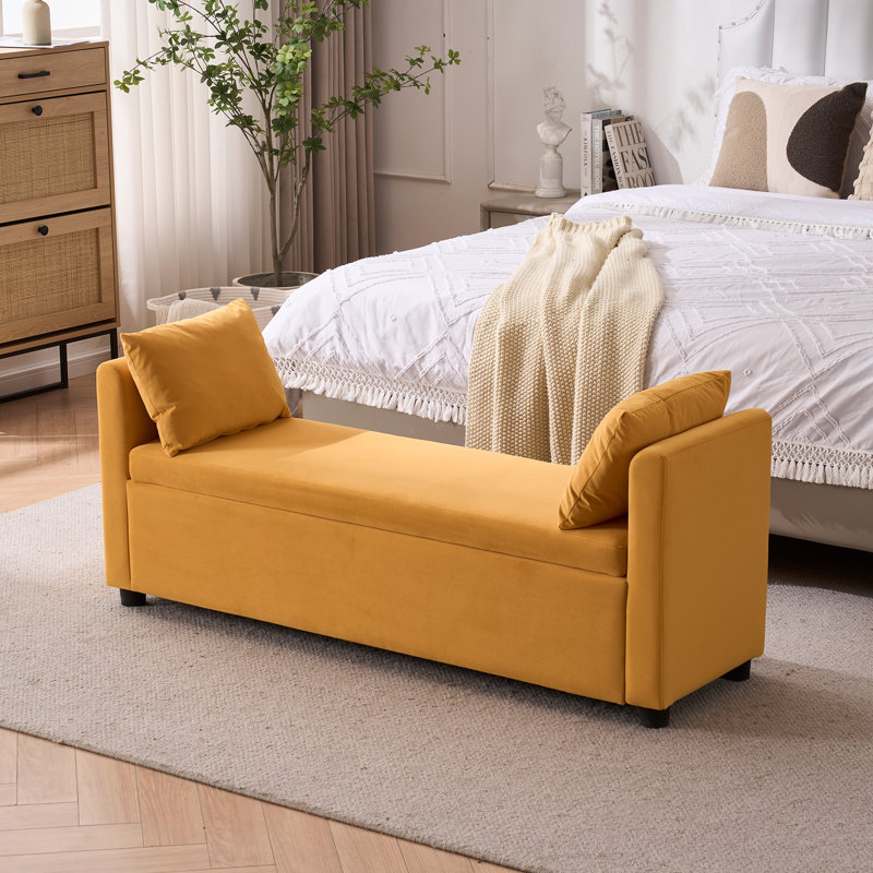 Banc rembourré avec rangement pour très grand lit Shaneta, Moutarde