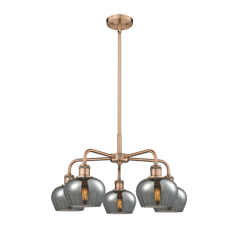 Lustre bol 5 lumières Calnie, Plaqué couleur fumée, Cuivre antique