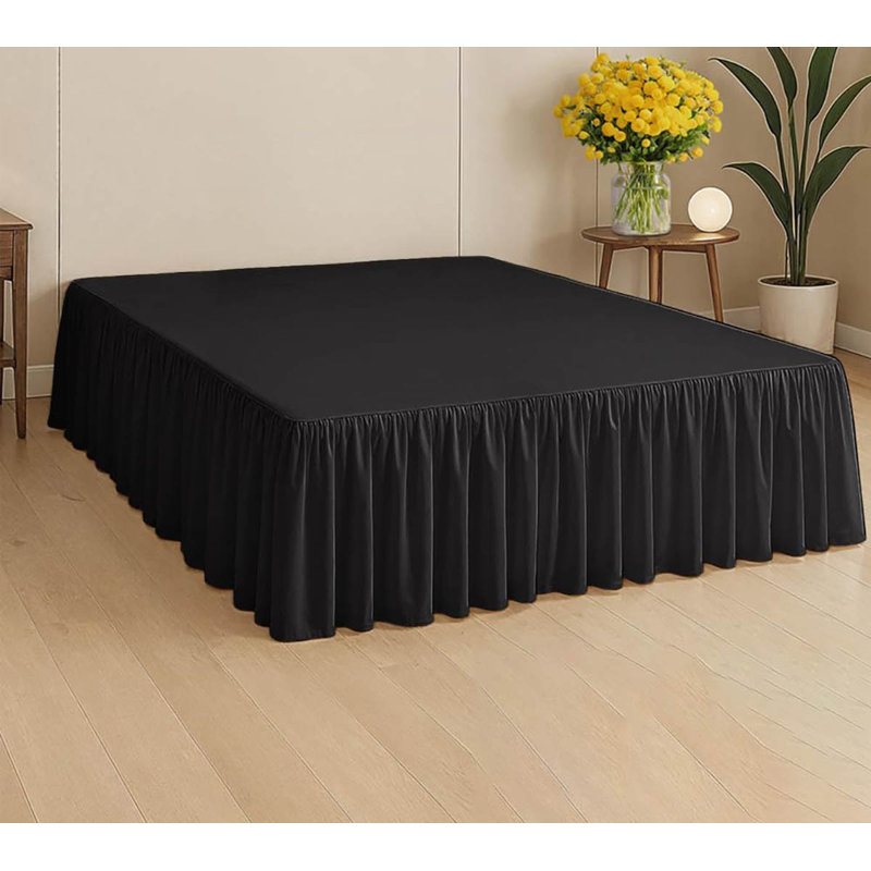 Full Size Ruffled Bed Skirt: 15-Inch Drop, Black
