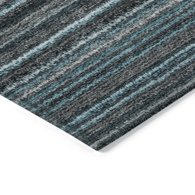 Tapis intérieur / extérieur rayé bleu sarcelle et gris 5 pi x 8 pi HomeRoots