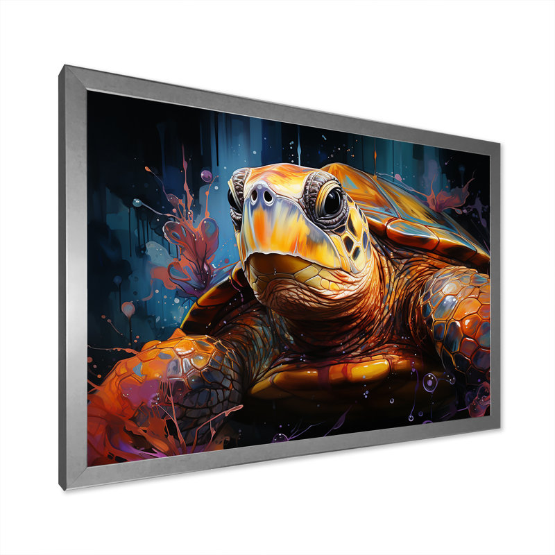Représentation pop art d'une tortue, Cadre simple argenté, H 30 po x l 40 po x P 1,5 po