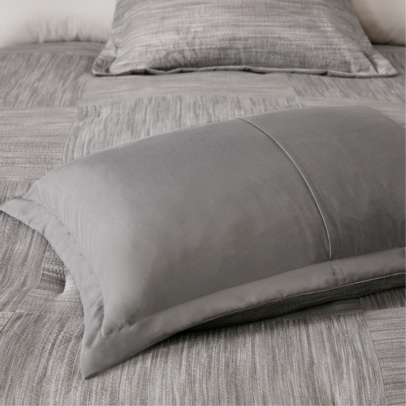 Ensemble d'édredon 7 pièces à imprimé en seersucker Shabby Chic gris californien hypoallergénique et lavable à la machine
