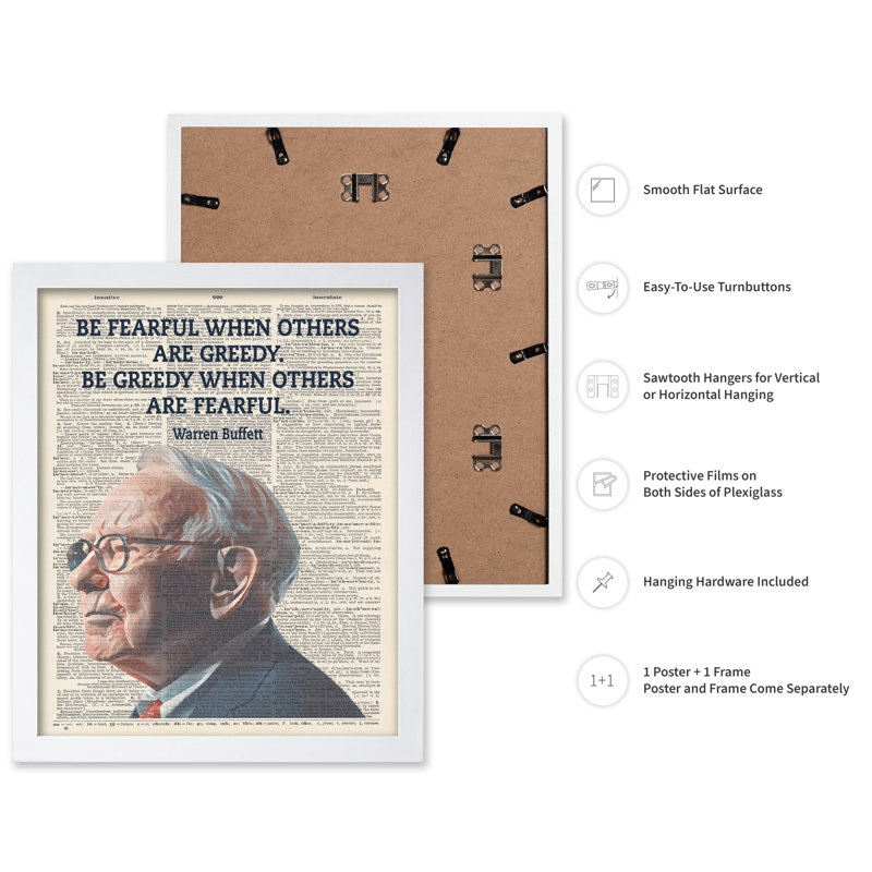 Warren Buffett - Soyez craintif lorsque les autres sont gourmands, 24"H x 32"W, Poster, White Framed