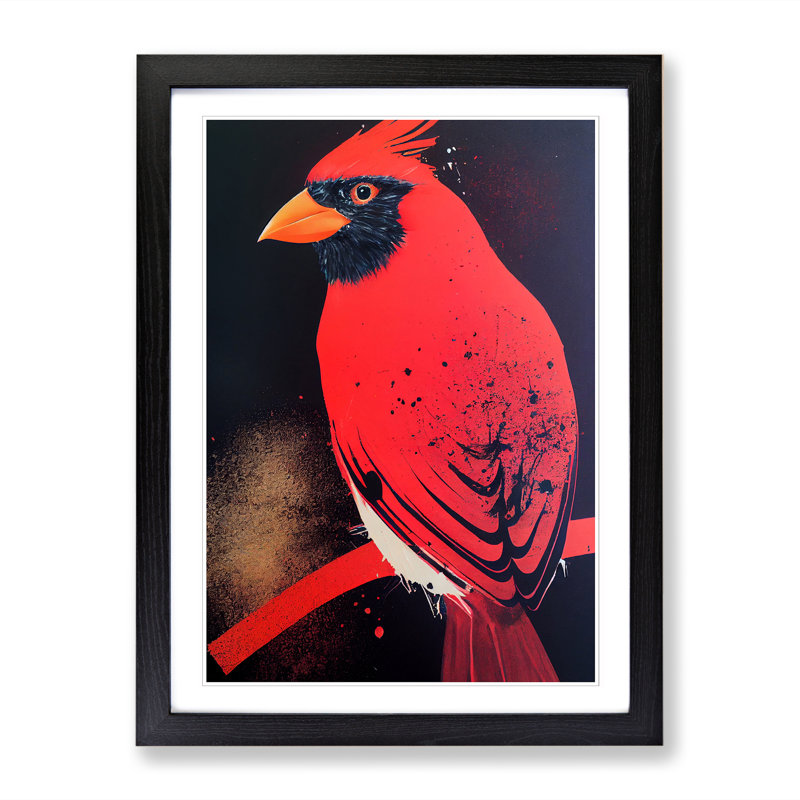 FRM-V0523-356X Cardinal Bird Splatter - Single Picture Frame Print, Black Framed, 34cm H x 25cm W x 2cm D