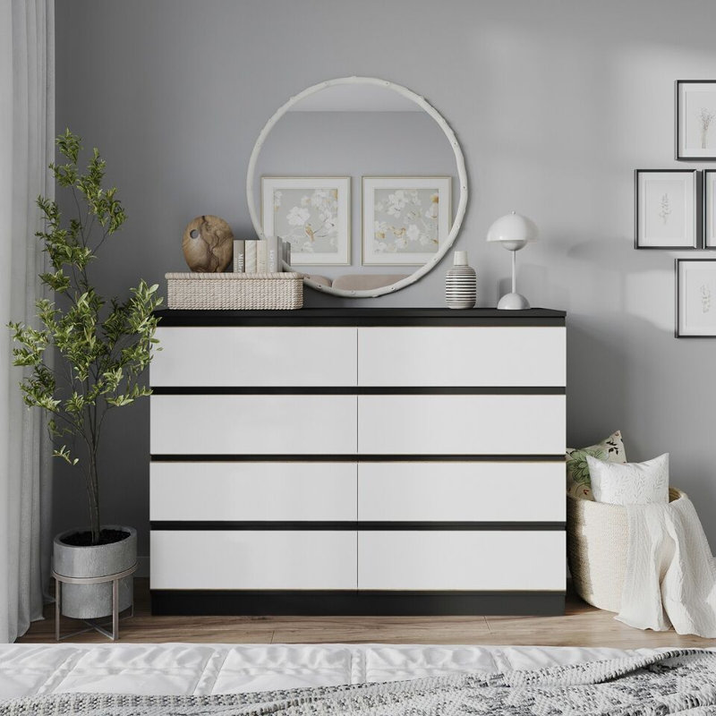 Sinahi 120cm W Chest of Drawers, Black Carcass/White