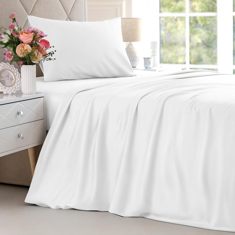 Ensemble de draps en bambou, draps rafraîchissants et respirants, literie de luxe doux pour hôtel, ajustement profond, Blanc