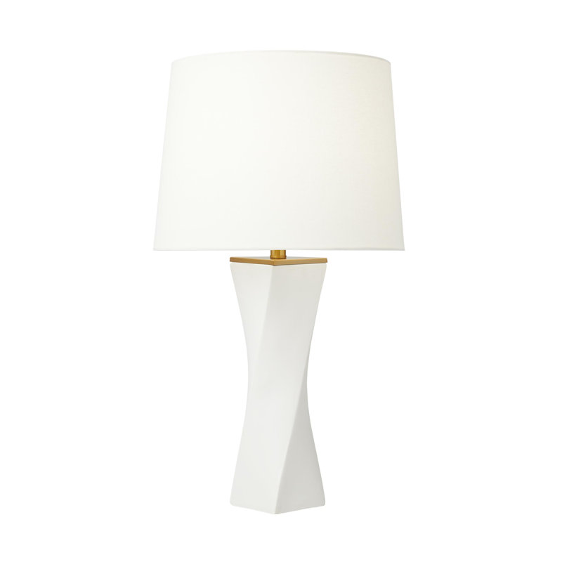 Ceramic Table Lamp, White Leather
