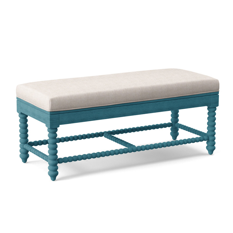 Lind Island Upholstered Bench, Sunbrella Beige Pinstripe; 6205-74, Black Finish