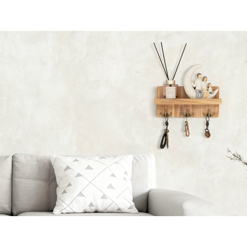 Porte-clés mural avec tablette flottante, organisateur de courrier rustique avec 3 crochets d'ancrage pour la décoration et le rangement du vestibule