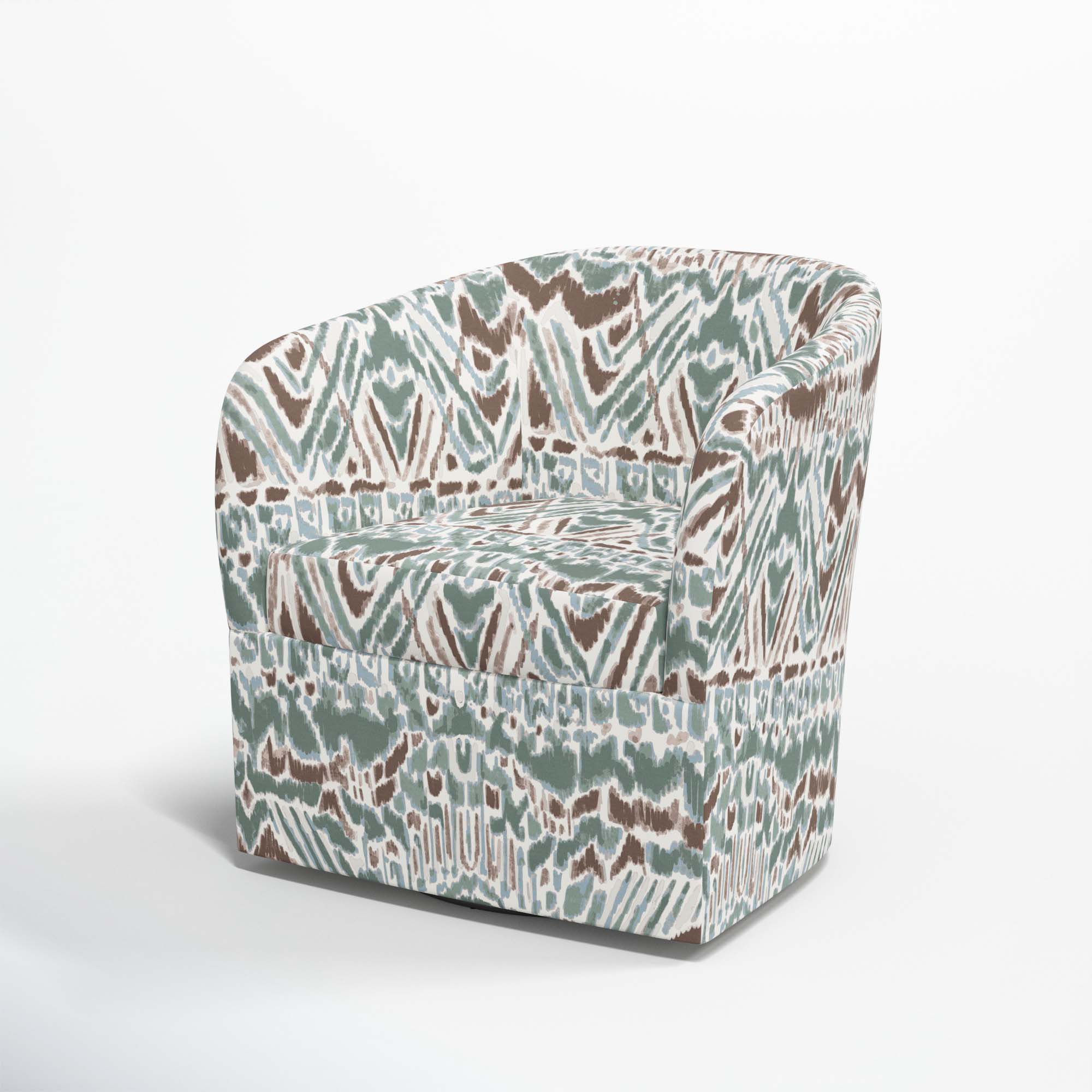 Lesia Upholstered Swivel Barrel Chair, Kara Ikat Blue Mist