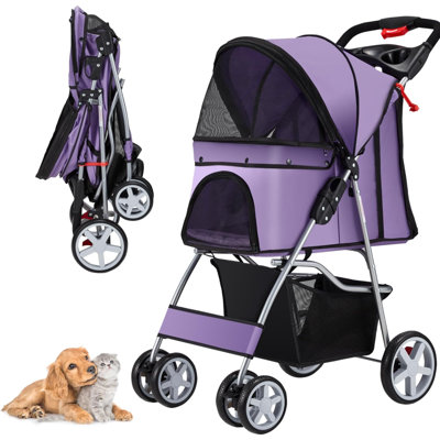 Pet Stroller 4 Wheels Dog Cat Stroller For Medium Small Dogs Cats, Folding Cat Jogger Stroller With Storage Basket & Breathable Mesh, Easy To Walk Travel Carrier