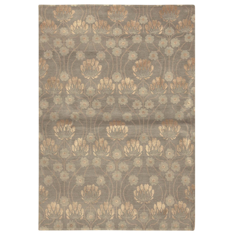 Hand Knotted Silk Area Rug in Pewter