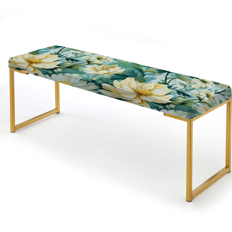 Motif botanique de verdure impressionniste - Banc rembourré floral doré