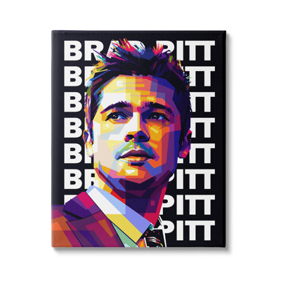 Brad Pitt, Portrait moderne, motif géométrique abstrait par Birch & Ink - impression