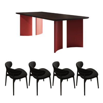Modern Rectangular Red And Black Dining Table Set