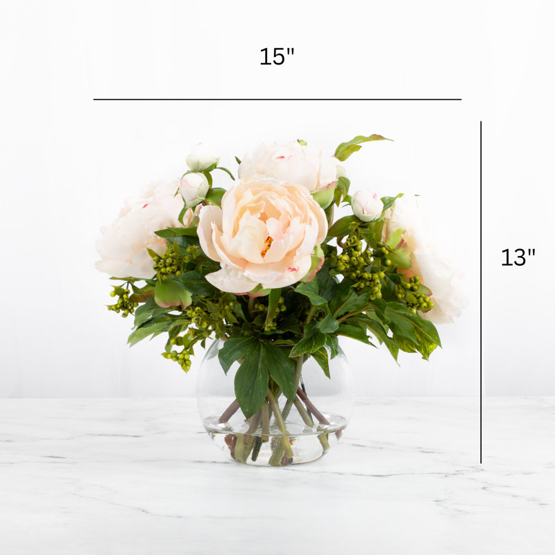 Faux peony arrangement in vase