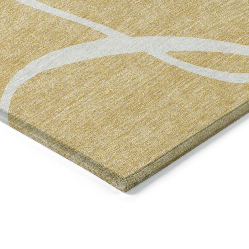 Tapis intérieur lavable abstrait doré et ivoire 3 pi x 5 pi
