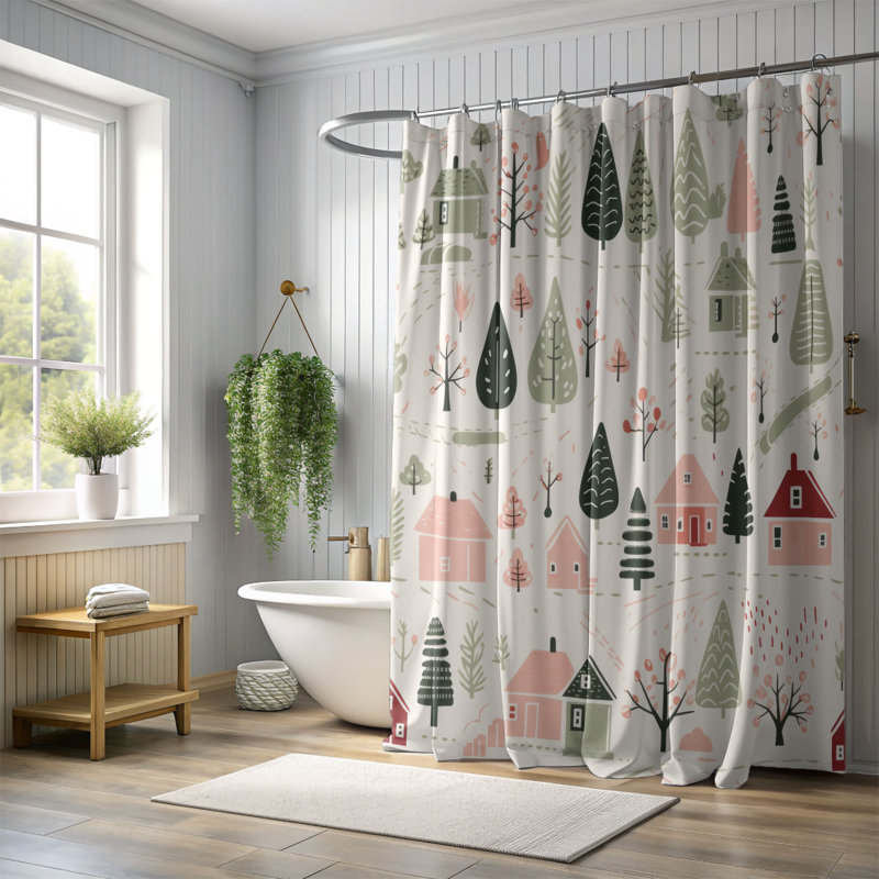 Snowy Town - Premium Shower Curtain, 74"H x 71"W