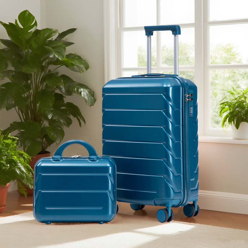 14 "/ 20" 2 pièces / ensemble dans un bagage à roulettes en ABS, avec serrure à combinaison, étui à cosmétiques 14 ", Blue