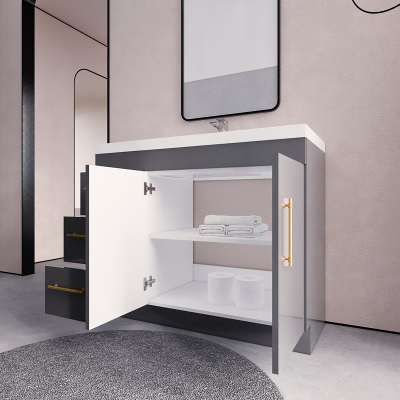 42'' Single Bathroom Vanity with Acrylic Top, Gray