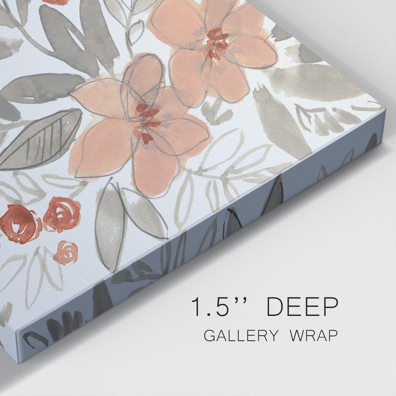 Toile tendue avec châssis «Peach & Rust Blooms II» - Prêt à accrocher, H 40 po x l 40 po x P 1 po