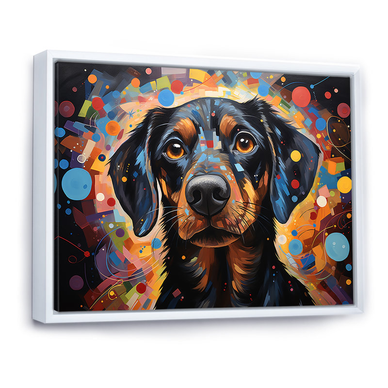 Impression sur toile «Dachshund Delight I», H 30 po x l 40 po x P 1,5 po, Cadre flottant blanc
