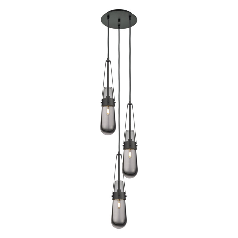 Luminaire suspendu grappe à 3 lumières Kimbolton, Gris fumée clair, Noir mat