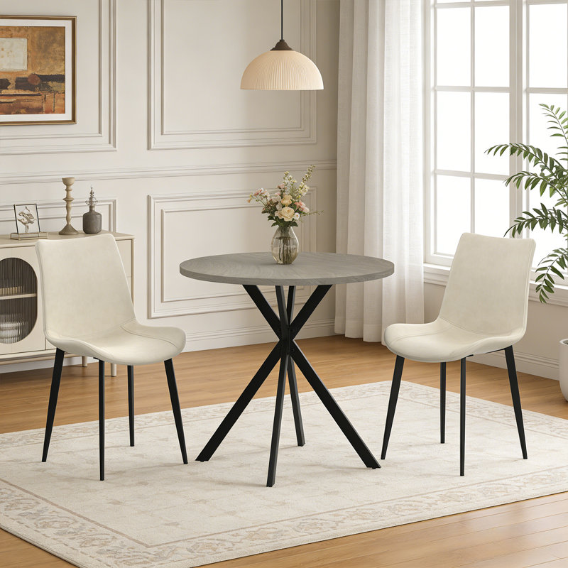 Table de salle à manger de 31,6 pouces et chaises pour 2, ensemble de tables rondes de style Mid-Century moderne, peu encombrant pour la cuisine de la salle à manger