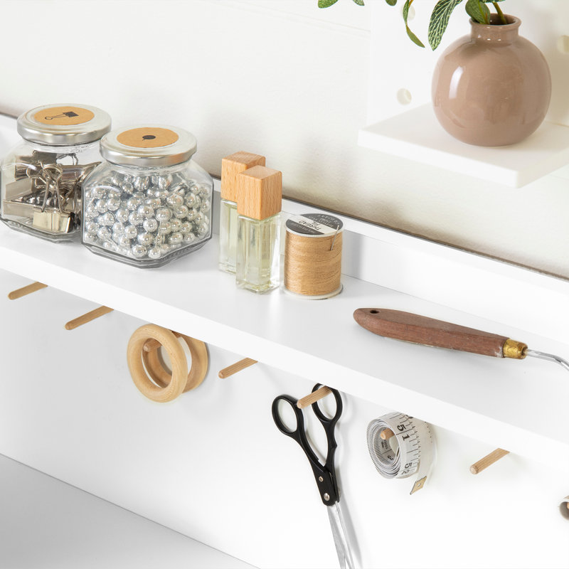 White Wood Craft Desk with Hutch and Filing Cabinet