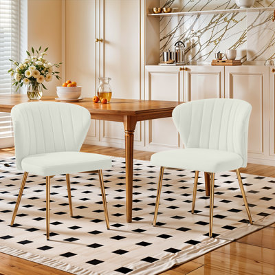 Chaise de salle à manger moderne en velours capitonné à dossier courbé blanc avec pieds en métal Modern