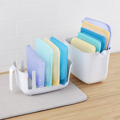 YouCopia® Dry+Store™ Reusable Bag Drying Rack and Bin Set, Silicone Bag Storage Organizer