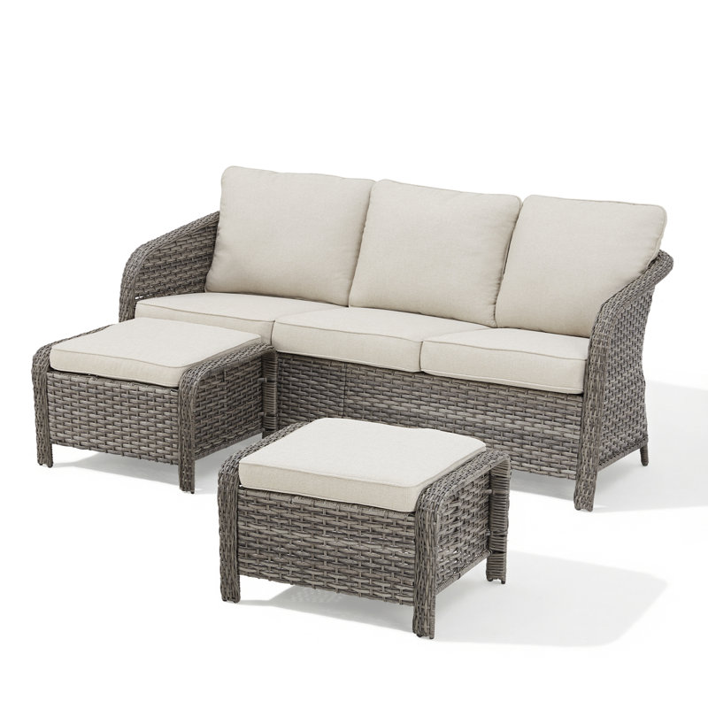 Arcola 3-Piece All-Weather Wicker Patio Enveloping Backrest Sofa With Ottomans