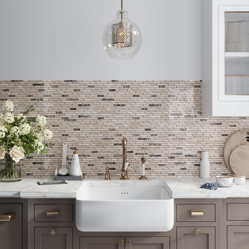 11.6" X 12" Linear Marble Mosaic Tile, Beige