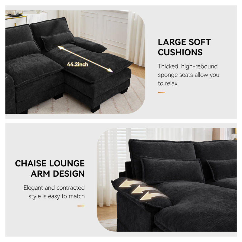 125.6'' U Shaped Sectional Sofa with Chaise Lounges, Storage Console, USB Charging Ports, Cup Holders, Chenille, Regular